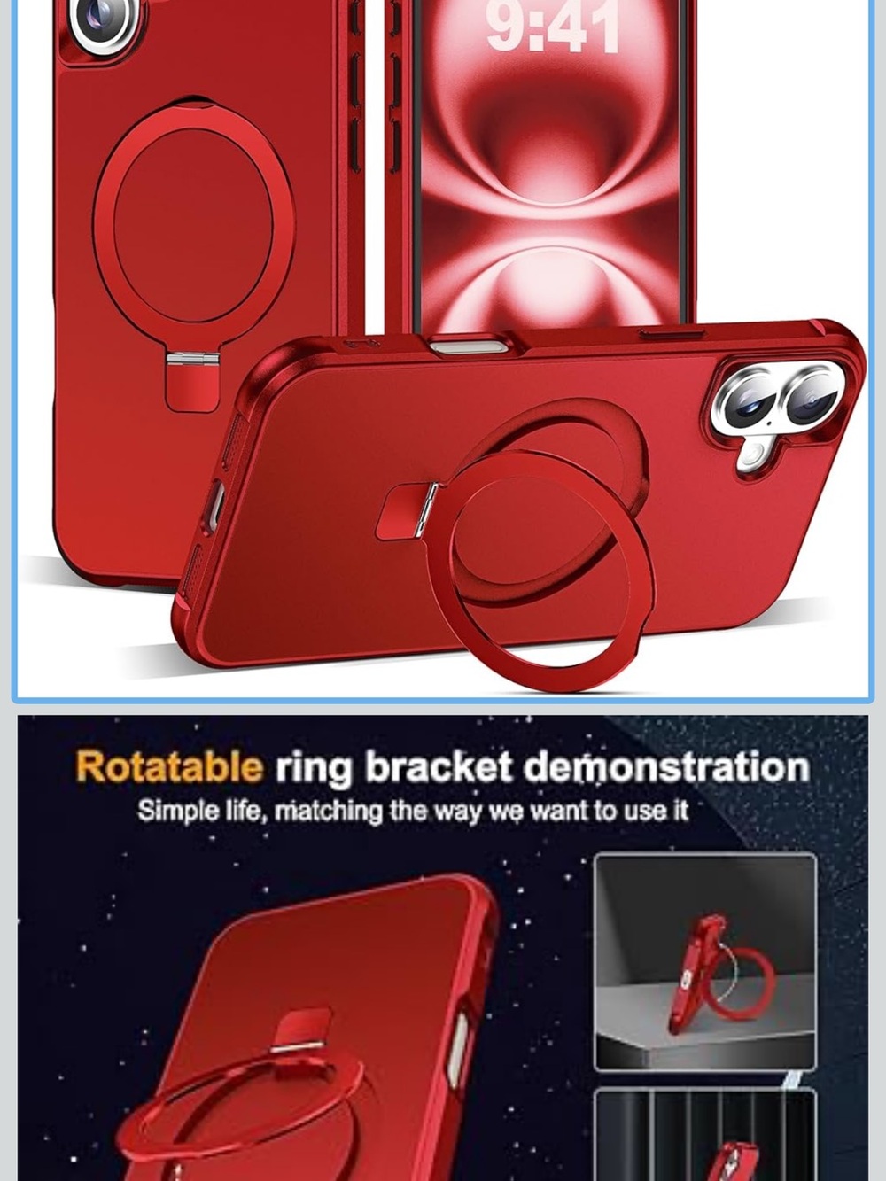 iPhone 16 Protective Phone Case With Magnetic O-Ring Kickstand